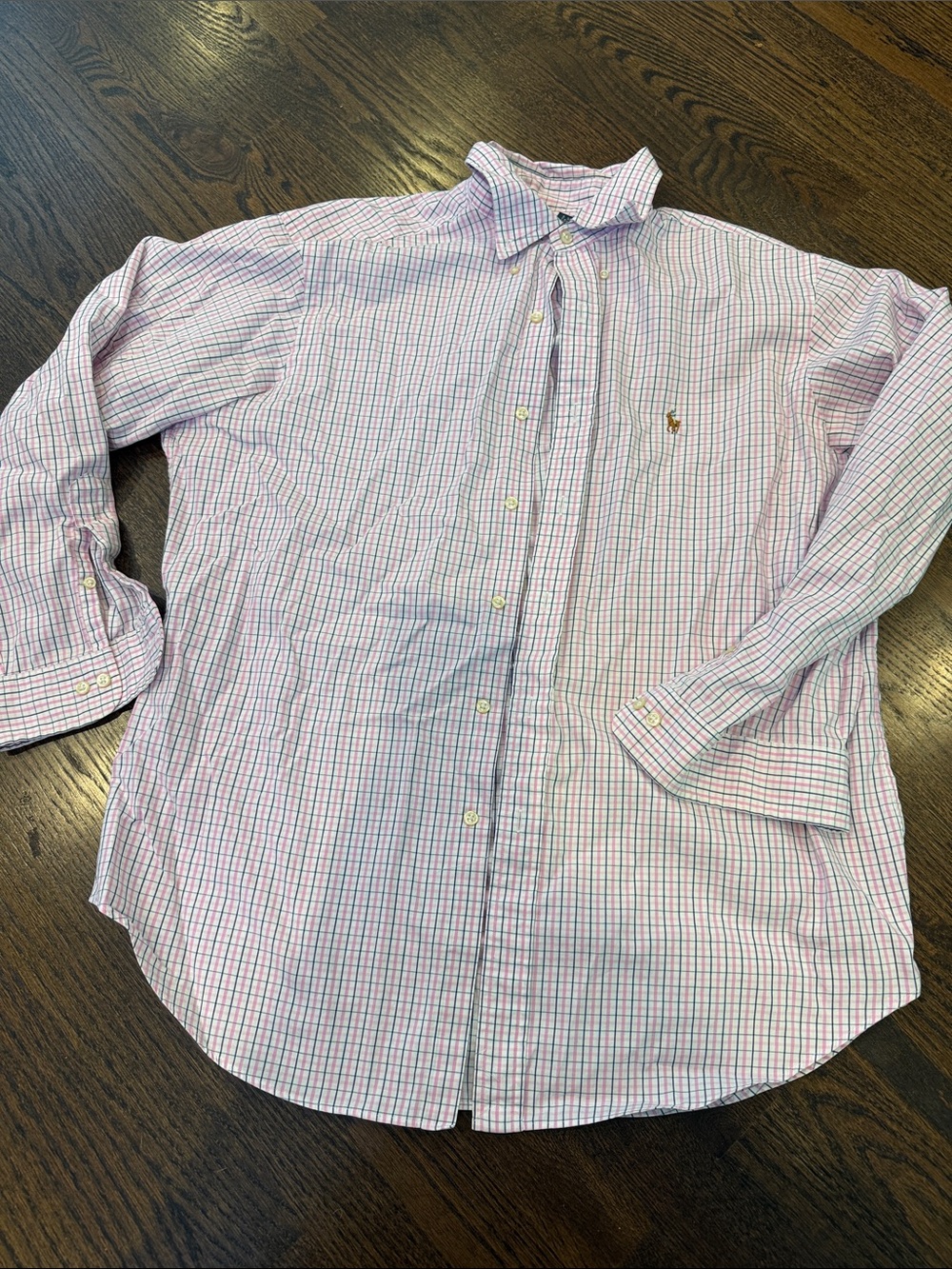 Ralph Lauren Pink and Blue Windowpane Button-Down Shirt 16 1/2 32/33